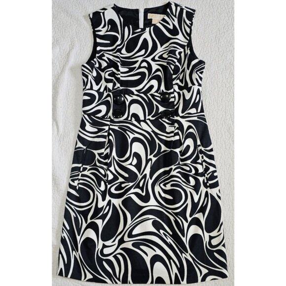 Michael Kors Black and White Swirl Button Dress - Picture 1 of 10